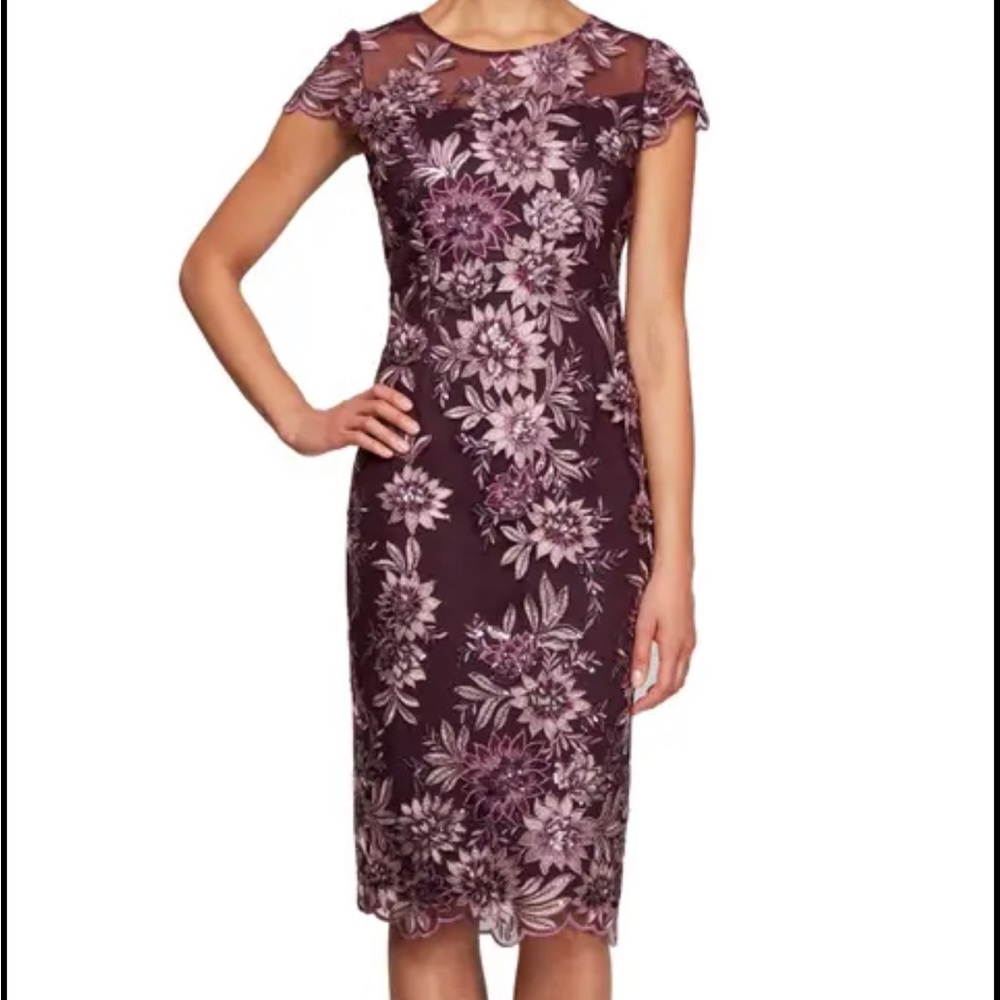 Alex Evenings burgundy cap sleeve evening wedding mother of bride dress